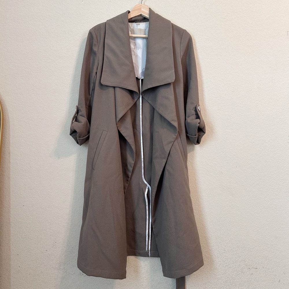 Soia & Kyo Taupe Waterfall Drape Trench Coat Size Small